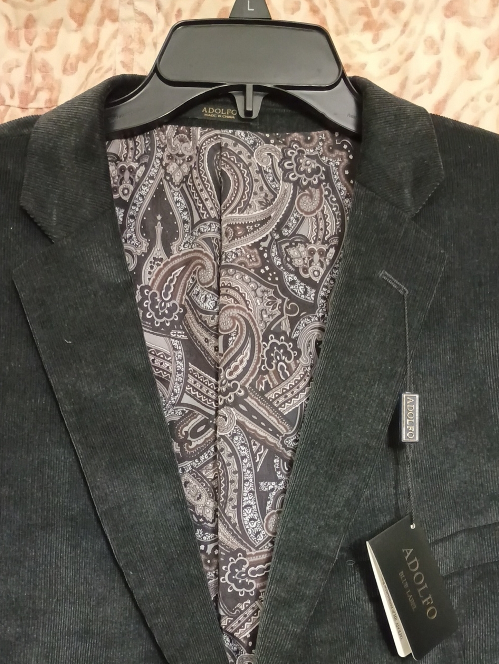 Adolfo Men's Forest Green Corduroy Sport Coat with Paisley Lining